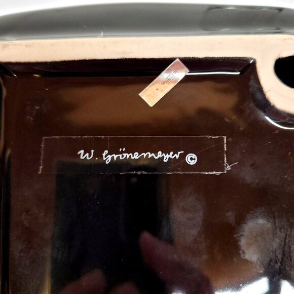 W Gronemeyer Cat Black Tray Glass Cylinder Vase German 7'' Pink Heart Signed MCM - Picture 2 of 8